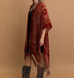 Velvet Mesh Tapestry Tassel Kimono