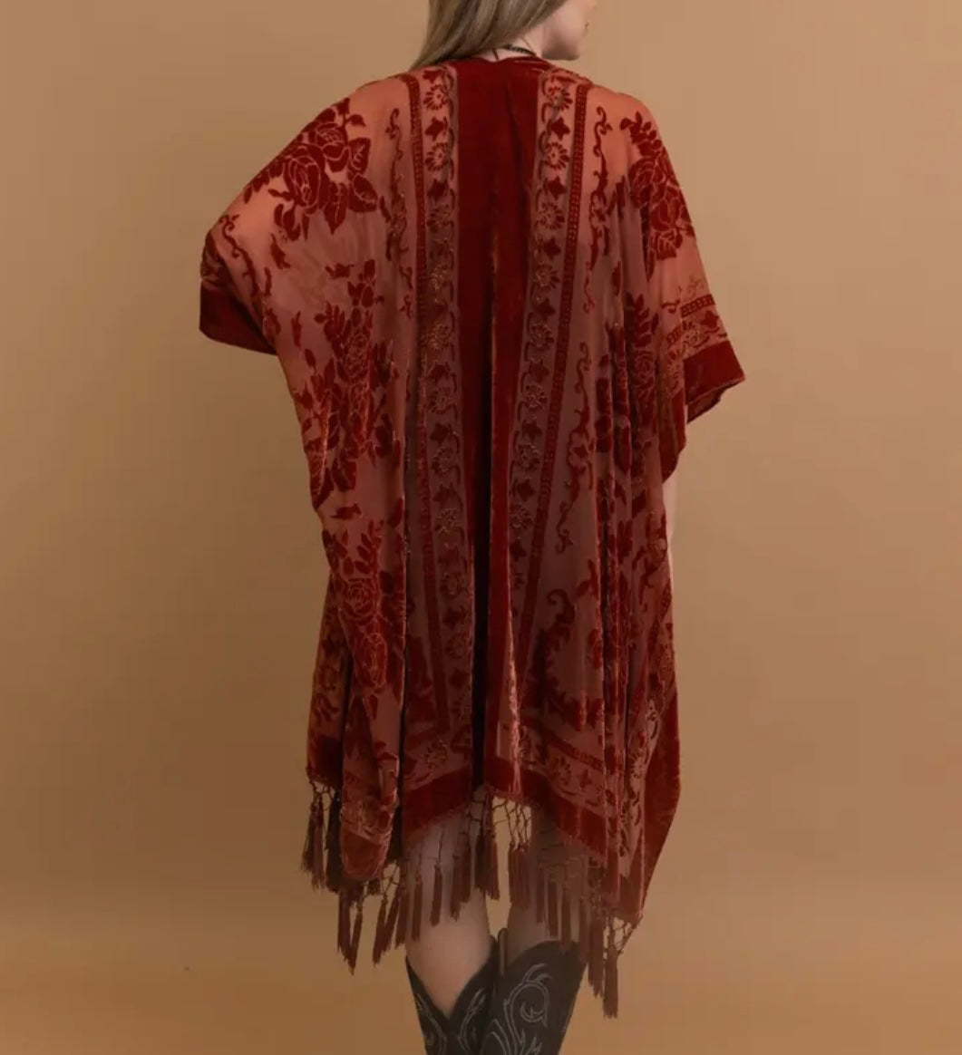 Velvet Mesh Tapestry Tassel Kimono